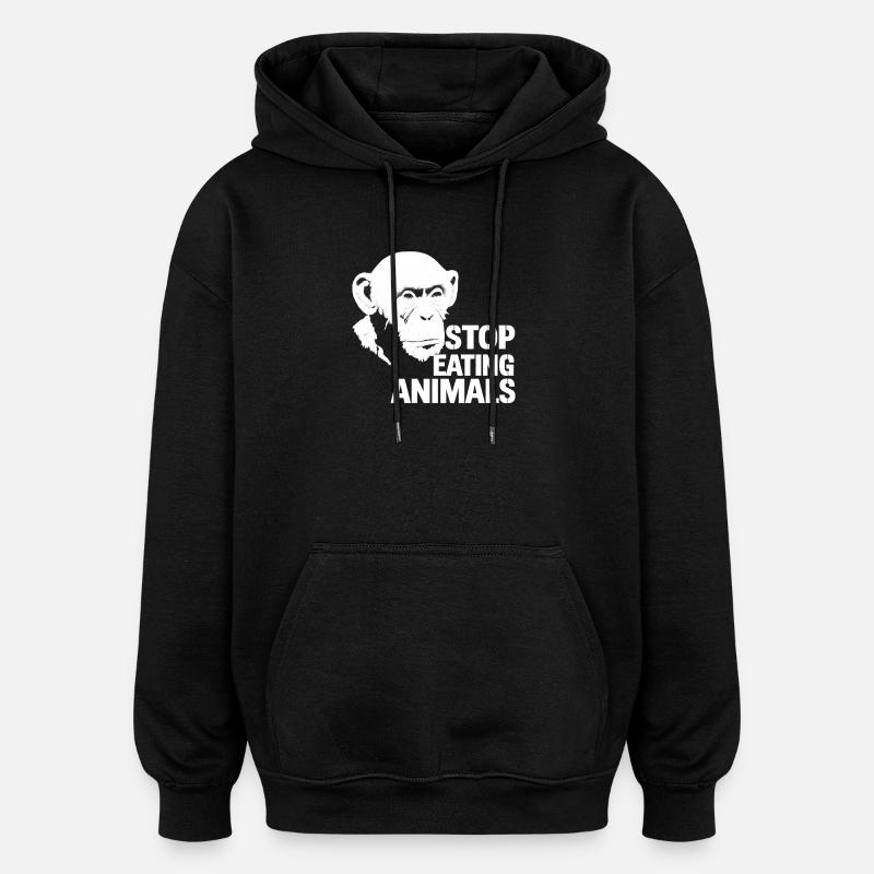 Stop Eating Animals – Chimpanzee Design - Oversized Unisex Hoodie - black