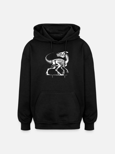 Dinosaur Raptor with Backbone Bones - Oversized Unisex Hoodie - black