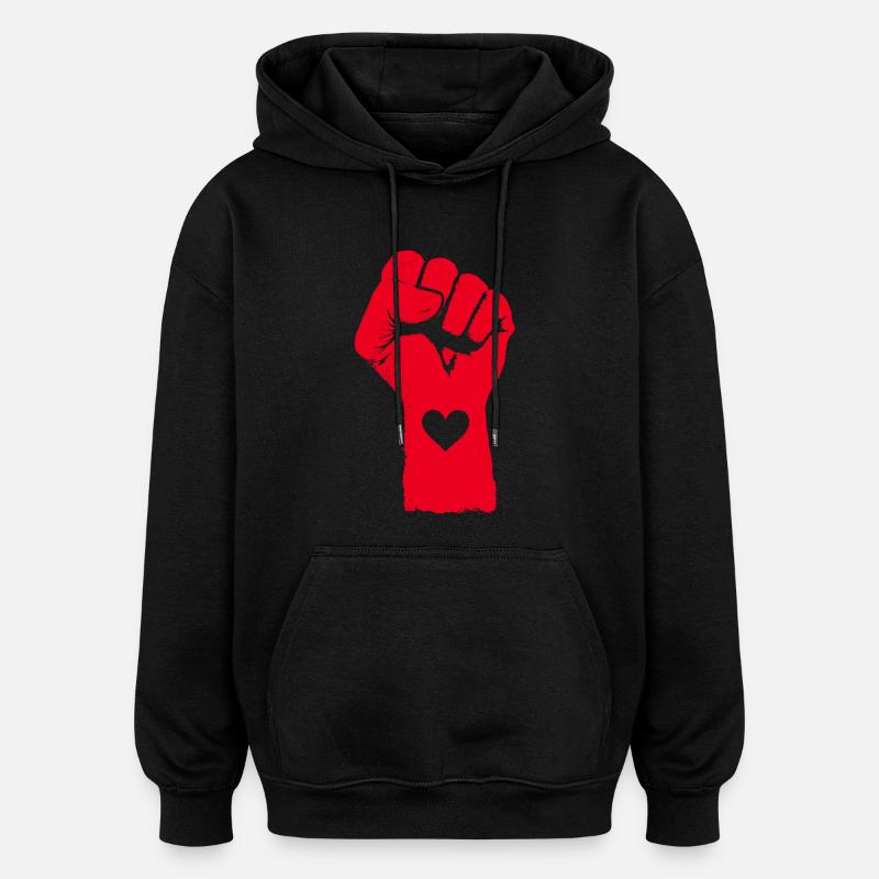Rote Faust mit Herz - Oversized Unisex Hoodie - Schwarz