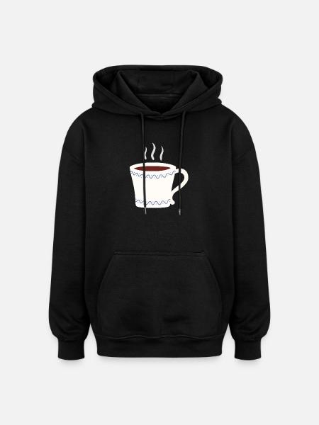 Steaming Mug with Blue Wave Trim - Oversized Unisex Hoodie - black