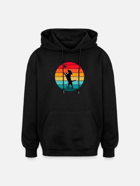 Dog Butterfly Forest Retro Sunset - Oversized Unisex Hoodie - black