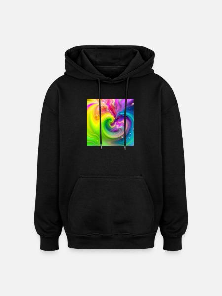 Farbwirbel Neon Regenbogen - Oversized Unisex Hoodie - Schwarz