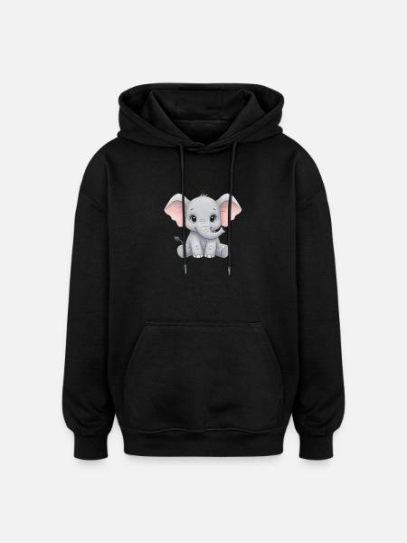 Cuddly baby elephant cartoon - Oversized Unisex Hoodie - black