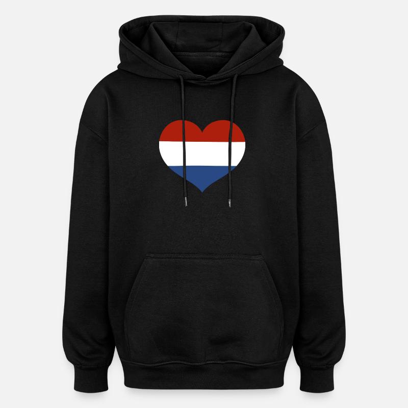 Cœur du drapeau des Pays-Bas - Sweat à capuche oversize unisexe - noir