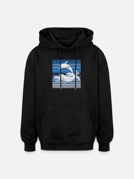 Dauphins - Sweat à capuche oversize unisexe - noir
