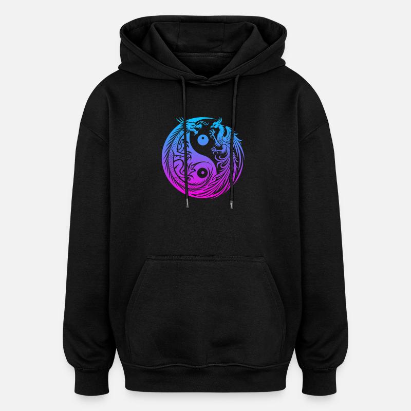 Yin Yang Drache und Phönix Neon - Oversized Unisex Hoodie - Schwarz