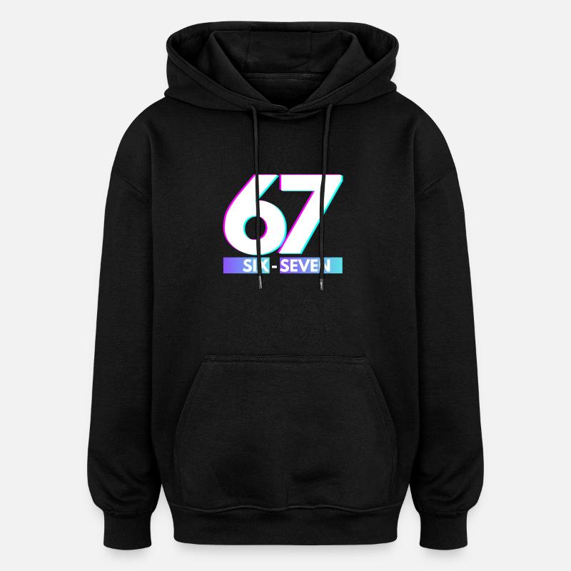 67 Néon Glitch Rétro, six-seven - Sweat à capuche oversize unisexe - noir