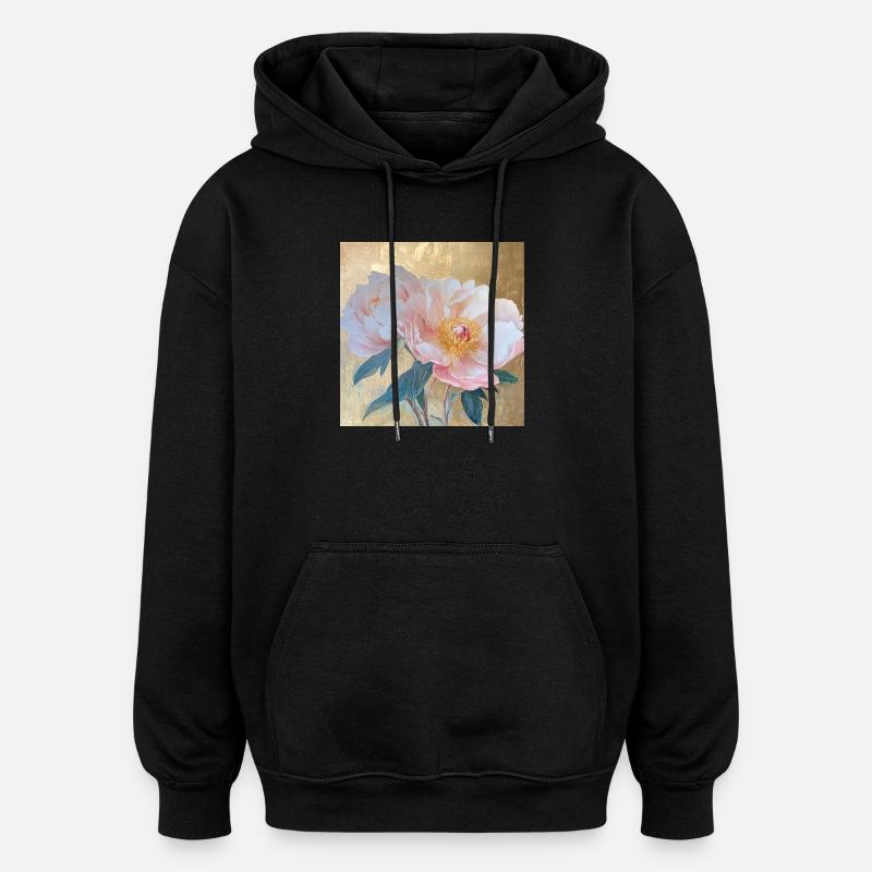 Fleurs élégantes de pivoines roses Goden - Sweat à capuche oversize unisexe - noir