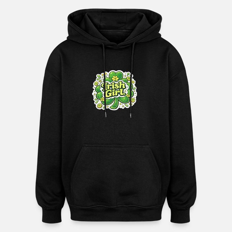 Design d’autocollants de trèfle irlandaise - Sweat à capuche oversize unisexe - noir