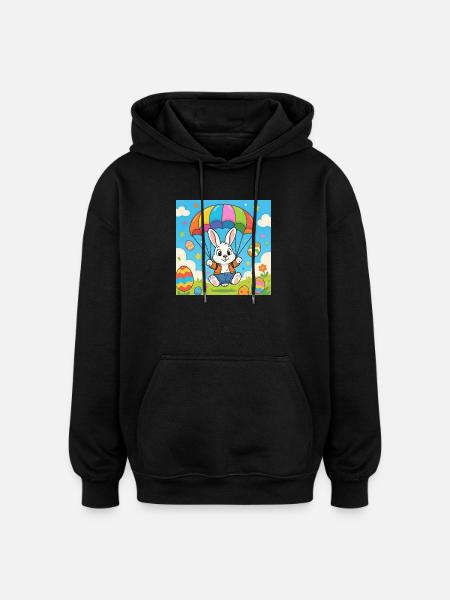 Osterhase mit Fallschirm - Oversized Unisex Hoodie - Schwarz