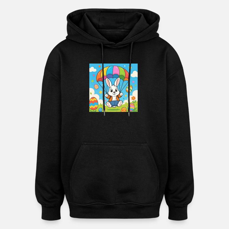 Osterhase mit Fallschirm - Oversized Unisex Hoodie - Schwarz