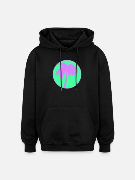 Neon Palm Tree Circle Silhouette - Oversized Unisex Hoodie - black