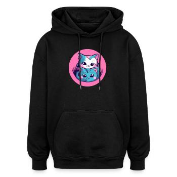 Kätzchen Umarmung Duo - Oversized Unisex Hoodie - Schwarz - Vorne - Noah (186cm)