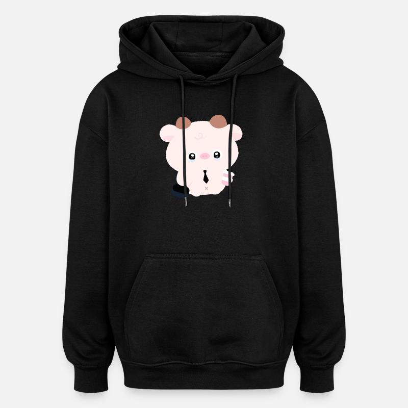 Kawaii-Kuh im Gleichstand mit Kaffee - Oversized Unisex Hoodie - Schwarz