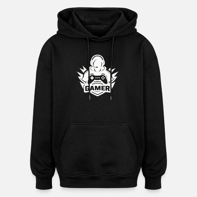 gamer_logo - Sweat à capuche oversize unisexe - noir