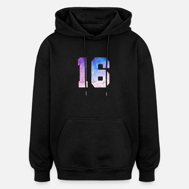 numéro 16 – Cadeau anniversaire 16 ans - Sweat à capuche oversize unisexe - noir