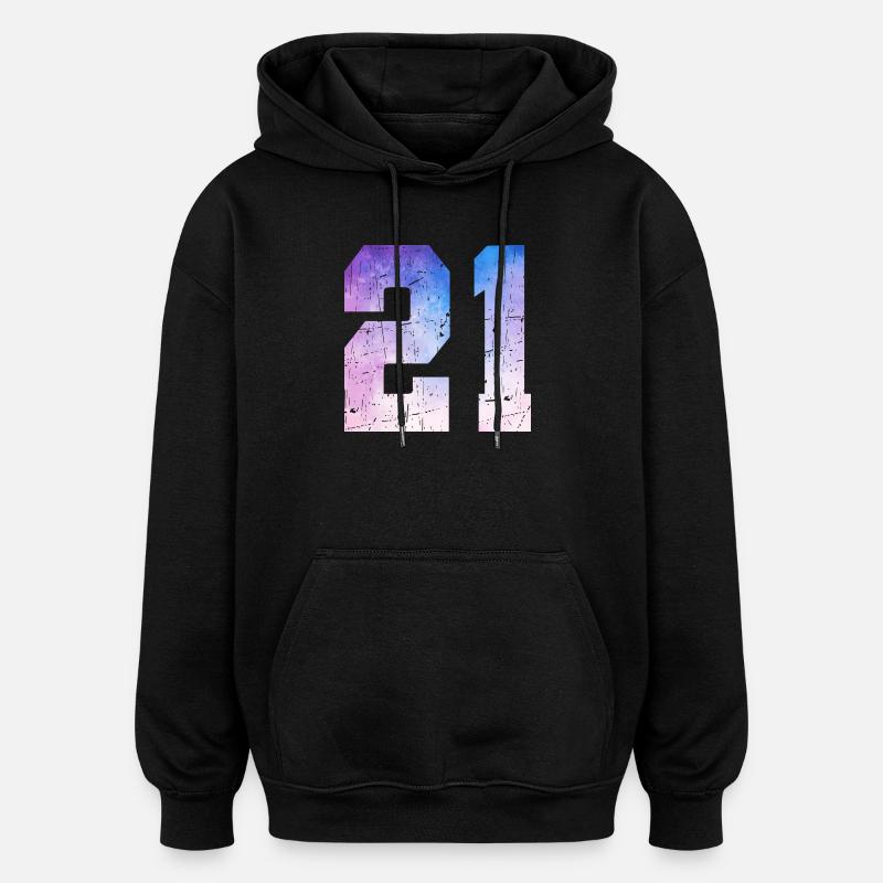  numéro 21 – Cadeau anniversaire 21 ans - Sweat à capuche oversize unisexe - noir