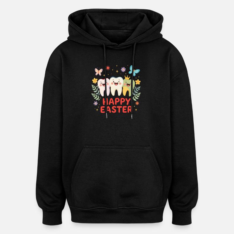 Happy Easter Teeth – Cute Cartoon T-Shirt - Oversized Unisex Hoodie - black
