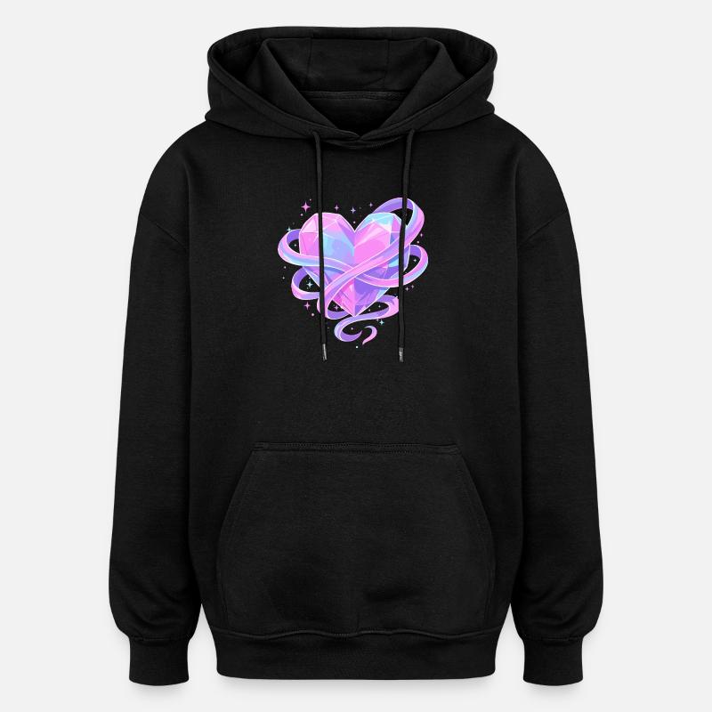 Pastel Crystal Heart with Bows - Oversized Unisex Hoodie - black
