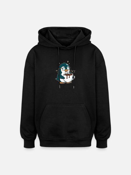 Koffein-Pinguin: Eiskalt & Hochgefahren - Oversized Unisex Hoodie - black