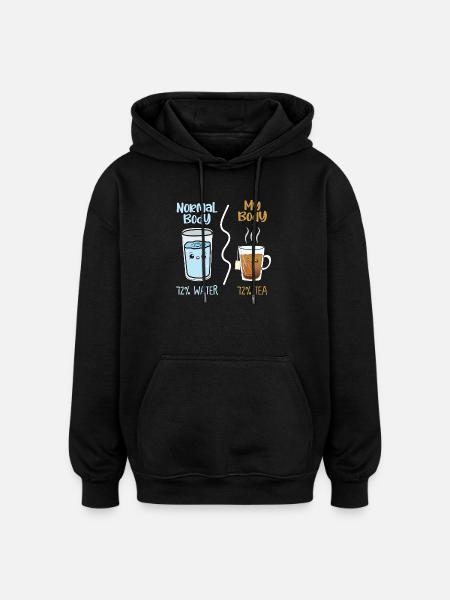 Water vs Tea Kawaii Drink Duel - Oversized Unisex Hoodie - black