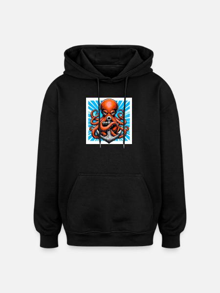 Octopus embraces an Anchor - Oversized Unisex Hoodie - black