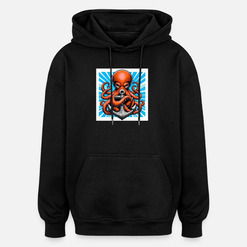 Oktopus umarmt einen Anker - Oversized Unisex Hoodie - Schwarz