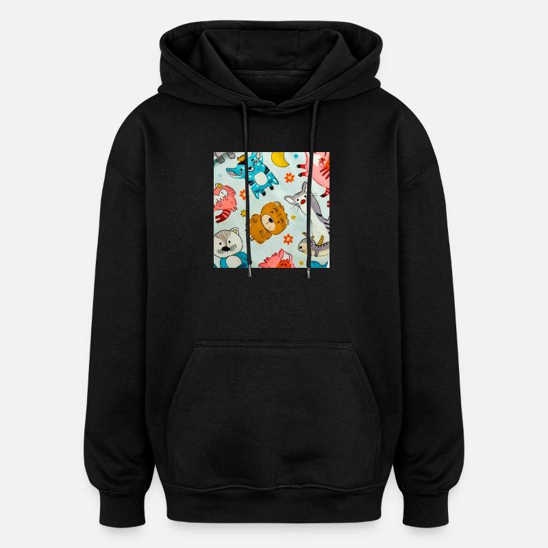 Collage ludique d’animaux de l’espace - Sweat à capuche oversize unisexe - noir