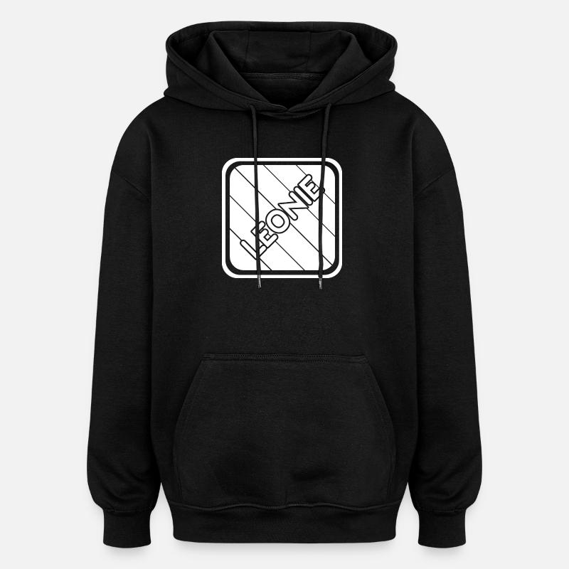 Leonie lettering on diagonal stripes - Oversized Unisex Hoodie - black