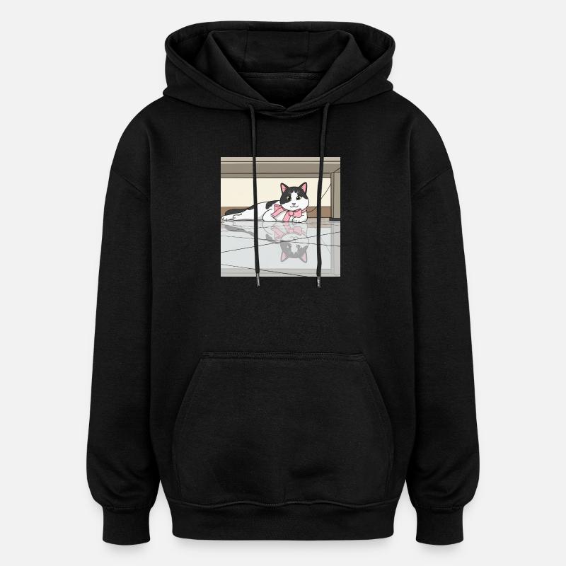 Chat avec reflet de nœud rose - Sweat à capuche oversize unisexe - noir