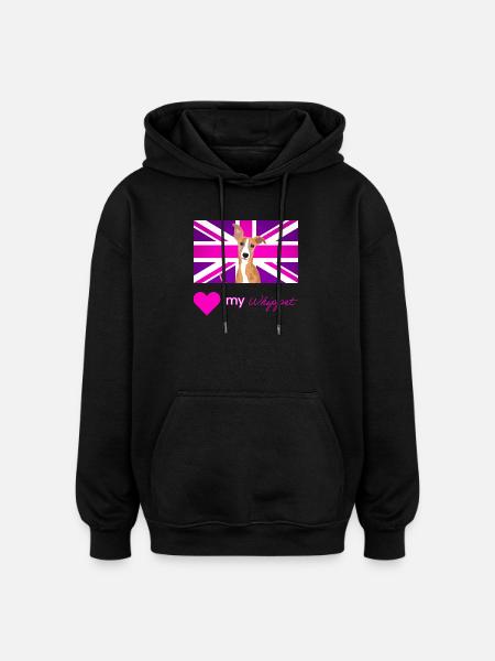 PURPLEWHIPPET (Rosa Text, Lebendig) - Oversized Unisex Hoodie - Schwarz