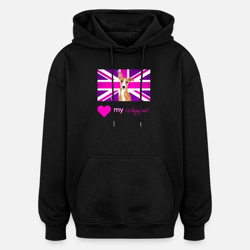 PURPLEWHIPPET (Texte rose, Vibrant) - Sweat à capuche oversize unisexe - noir