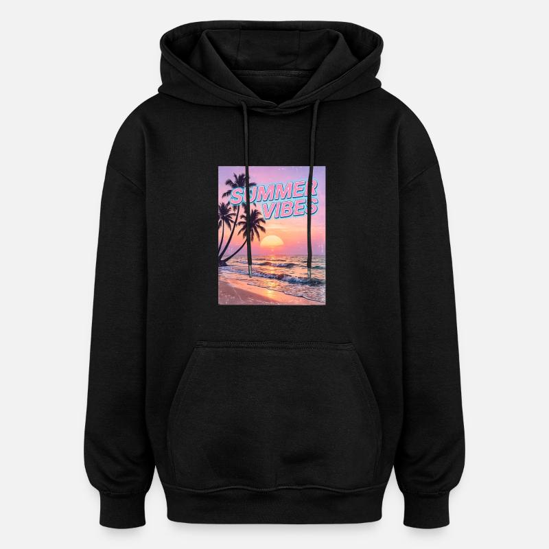 Summer Vibes Retro Sunset Beach - Sweat à capuche oversize unisexe - noir