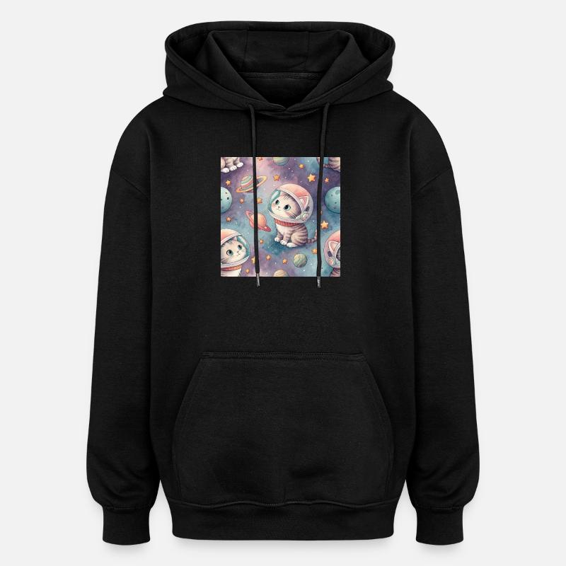 Cosmic Kitten in Orbit - Oversized Unisex Hoodie - black