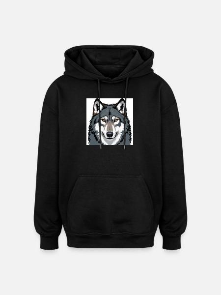 Wolf Illustrative Portrait - Oversized Unisex Hoodie - black