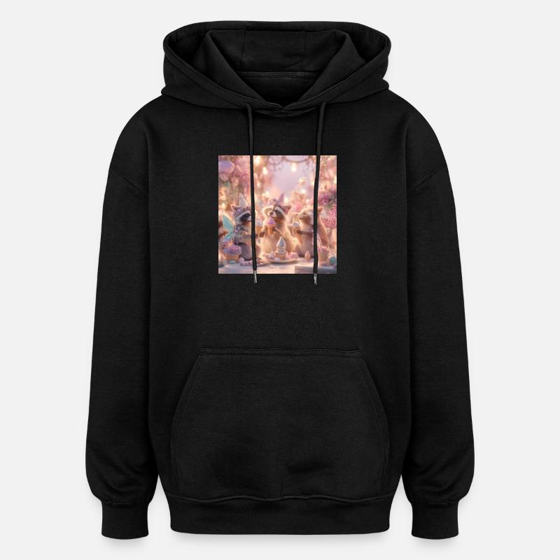 Märchenwald Waschbär Fest - Oversized Unisex Hoodie - Schwarz