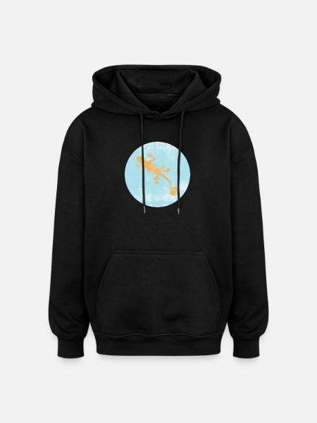 Orange Gecko on Blue Circle - Oversized Unisex Hoodie - black