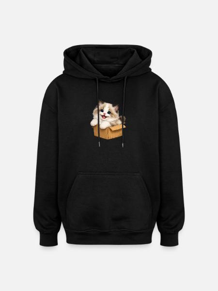 Happy kitten is in box - Oversized Unisex Hoodie - black