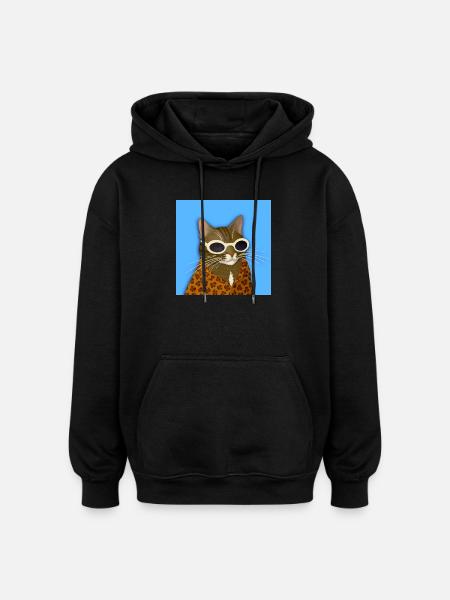 Tabby Cat in Leopard Print - Oversized Unisex Hoodie - black