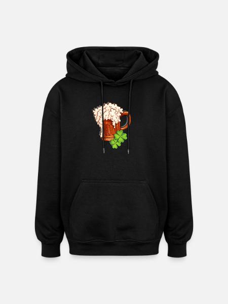 Bierkrug und Kleeblatt Design - Oversized Unisex Hoodie - Schwarz