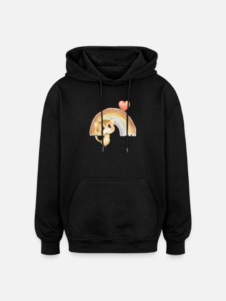 Aquarell-Kätzchen unterm Regenbogen - Oversized Unisex Hoodie - Schwarz