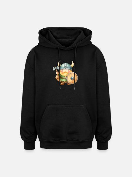 Kleiner Wikinger mit Schild & Axt – Kawaii-Comic - Oversized Unisex Hoodie - Schwarz