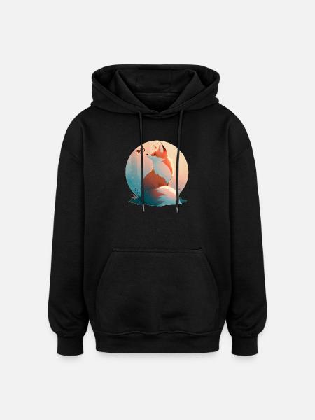 Fuchs mit Schmetterling - Oversized Unisex Hoodie - Schwarz