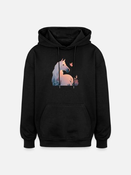 Cheval avec papillon - Sweat à capuche oversize unisexe - noir