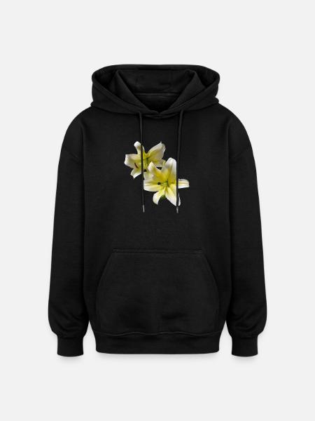 Elegant_Yellow_-_White_Lily_Flower - Oversized Unisex Hoodie - black