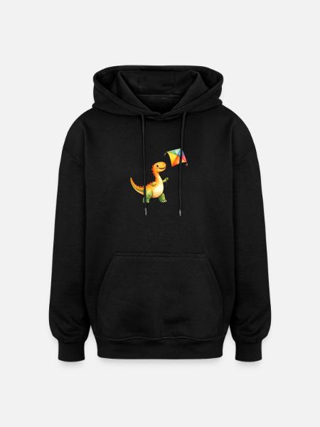 Dinosaur flies a kite – Dino - Oversized Unisex Hoodie - black