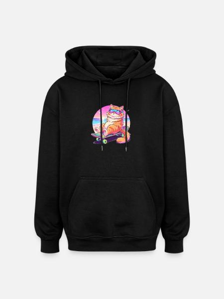 Katze Skateboard Sonnenbrille - Oversized Unisex Hoodie - Schwarz