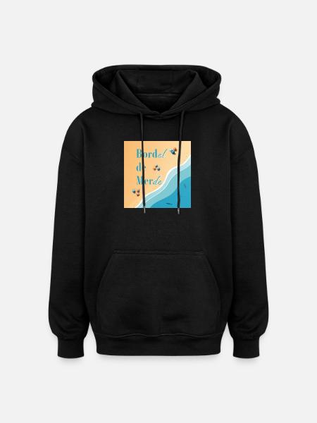 Plage pastel et vagues azur - Sweat à capuche oversize unisexe - noir