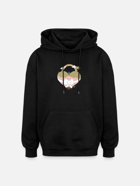 Heart Landscape with Rainbow - Oversized Unisex Hoodie - black