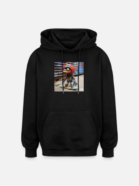 Punk Bird Skateboard Graffiti - Oversized Unisex Hoodie - black